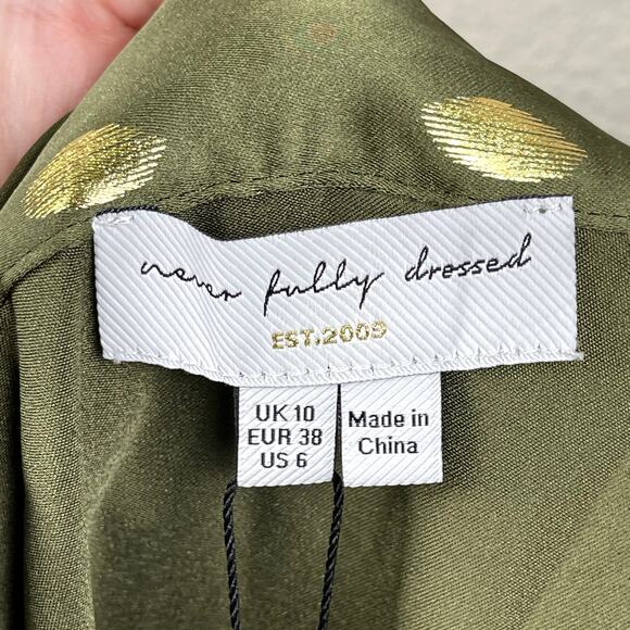 Never Fully Dressed Jasper Skirt Khaki With Gold Fleck US 6 Satin Wrap Green NWT - Picture 8 of 16